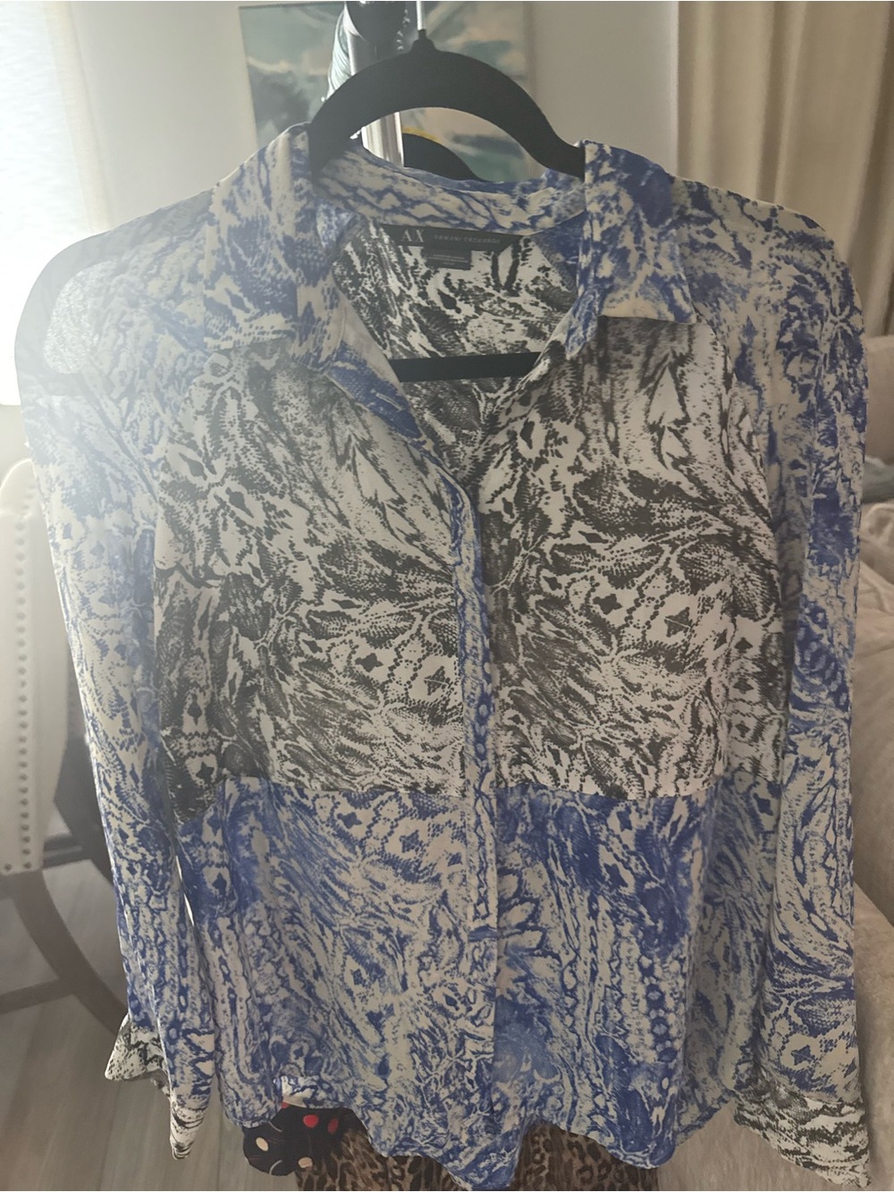 AX Blue & White Patterned Long-Sleeve womens Shirt